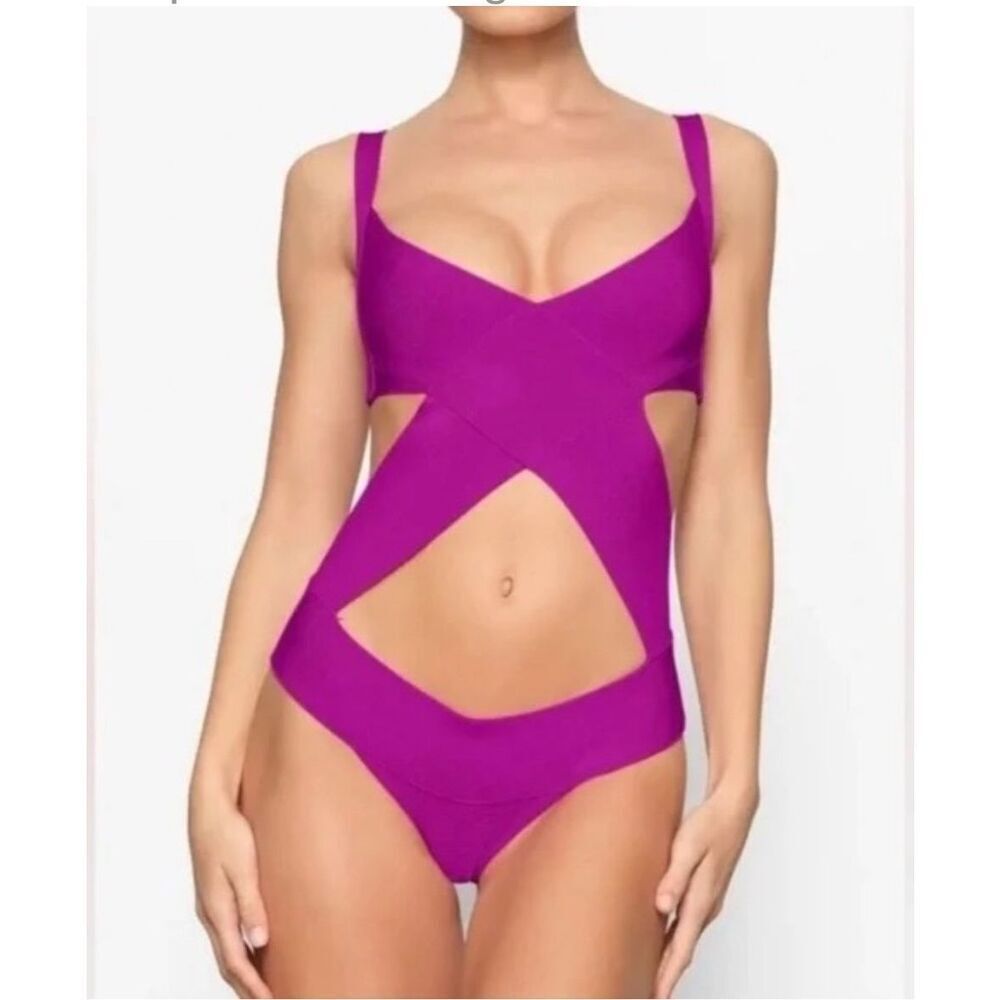 SKIMS Knit Swim Monokini Cutout One Piece Swimsuit Purple Sexy Plus Size 3X NWT